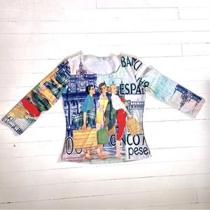 Vintage painting photo shirt top women jewels xs small